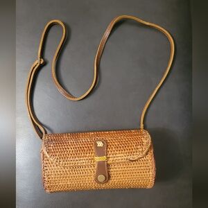Brown Woven Crossbody Bag With Leather Closure